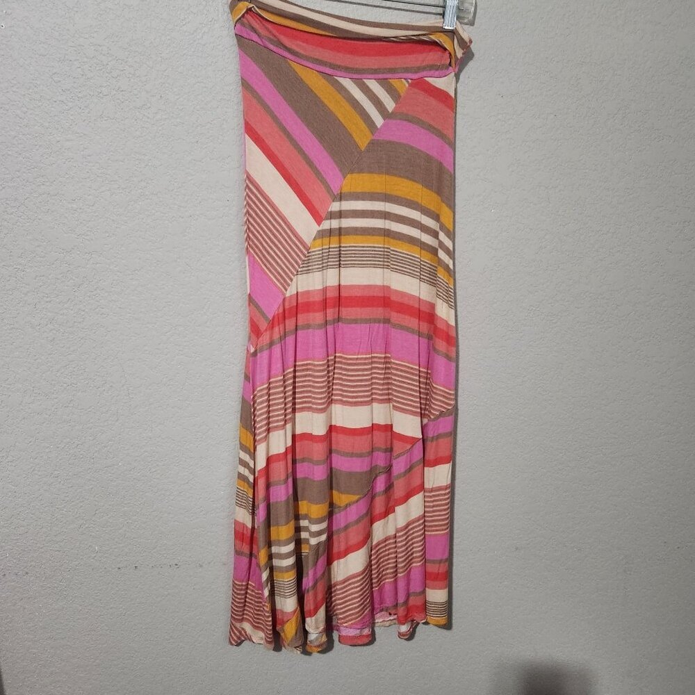 Pleione Skirt Womens Small Multicolor Patchwork Striped Boho Maxi